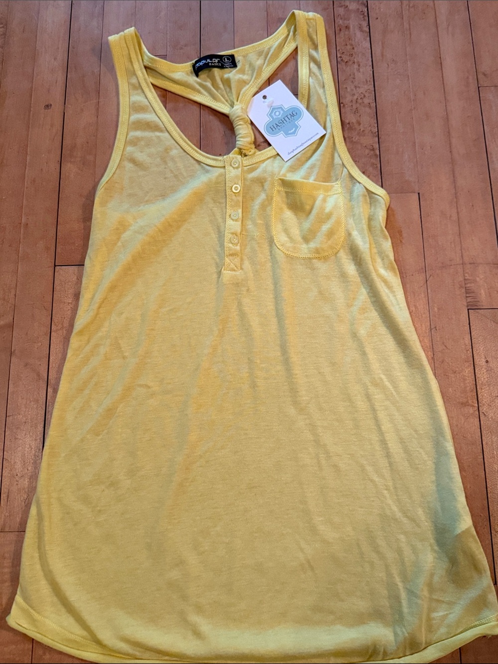 Popular Basics Sunny Yellow Racerback Henley Tank with Knot Detail